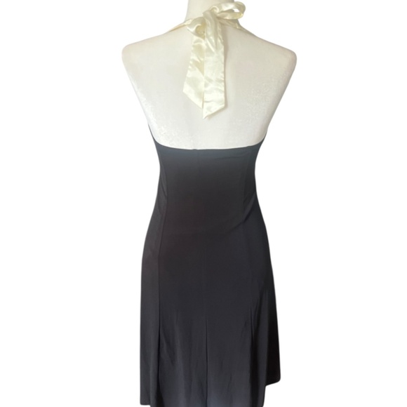 Vintage Y2K Black Tiered Halter Dress with White Trim Ruby Rox Small - Picture 2 of 5